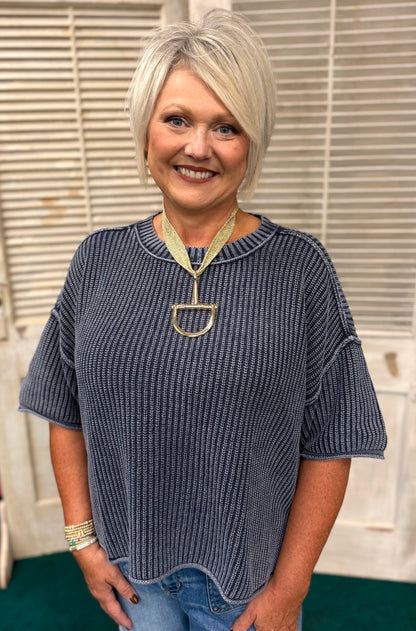 Blu Pepper Washed Navy Blue Sweater Pullover