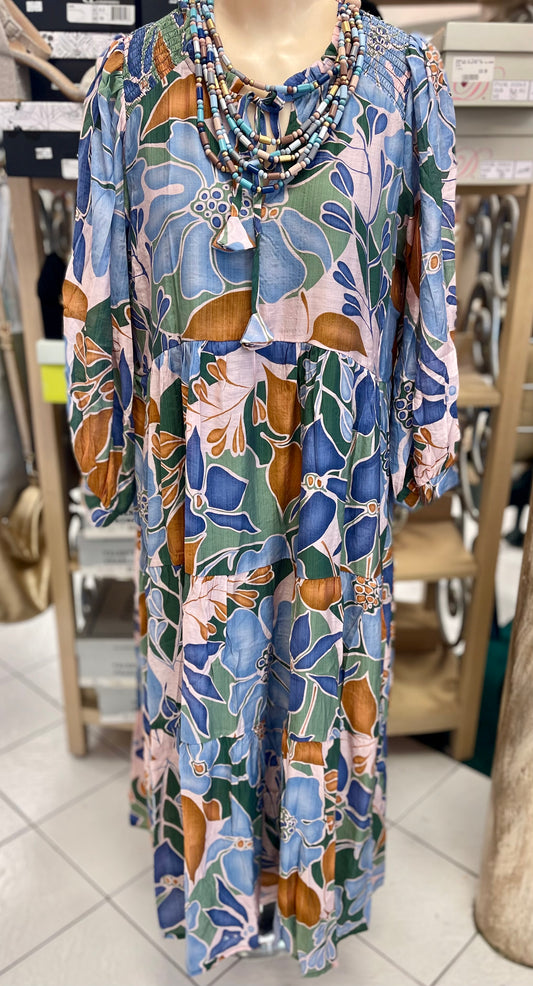 Umgee Retro Floral Tiered Dress