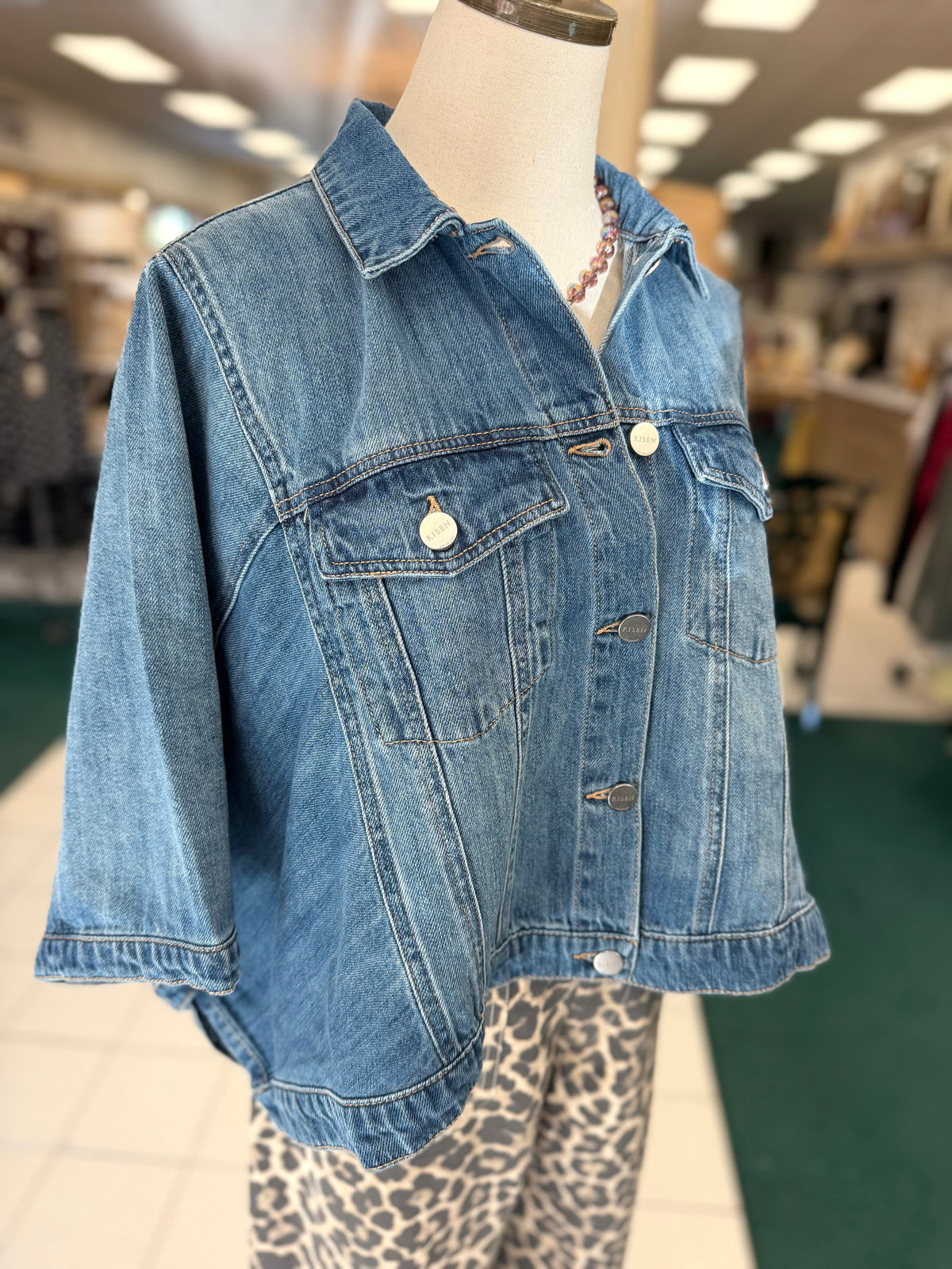 Risen Flowy Square Cape Medium Denim Jacket