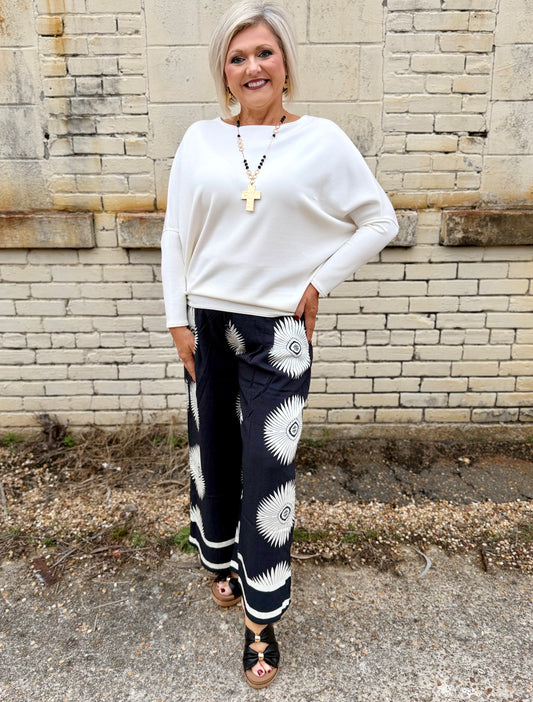 Charlotte Avery Long Sleeve Boatneck Dolman Tunic- Off White