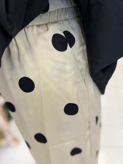 Davi & Dani Taupe & Black Wide Leg Polka Dot Pants