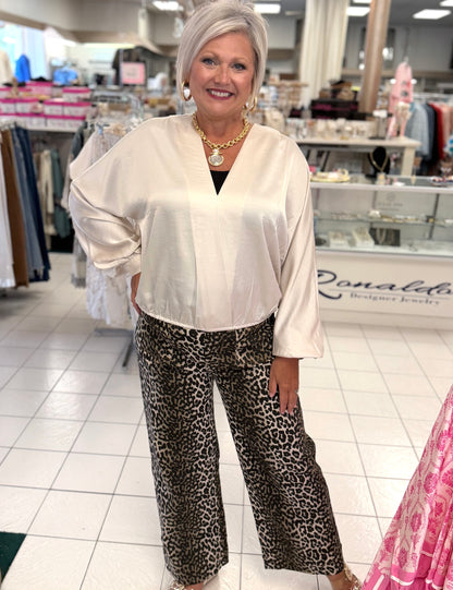 Umgee Leopard Print Denim Pant