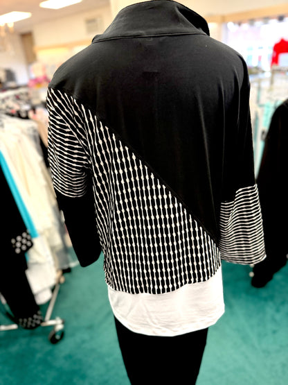 ZIP-UP MULTI-PANEL WAVE KNIT TOP - MULTI