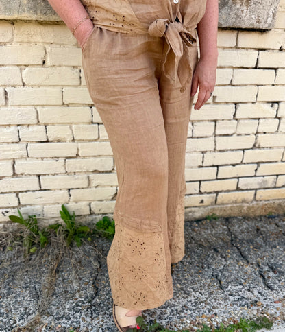 Made in Italy Eyelet Lace Accent Linen Pants