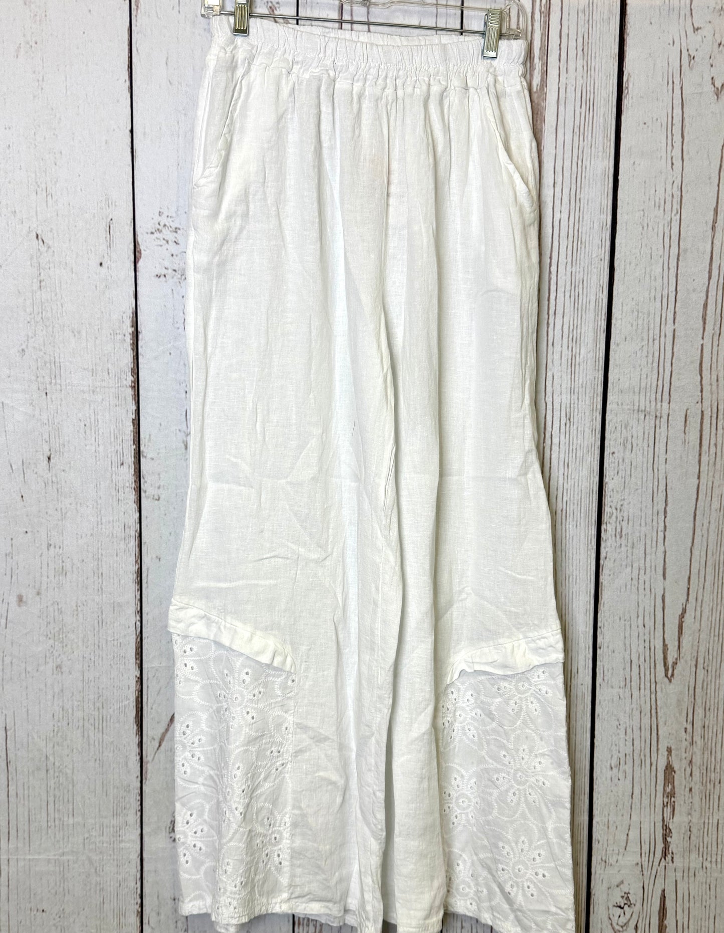 Made in Italy Eyelet Lace Accent Linen Pants