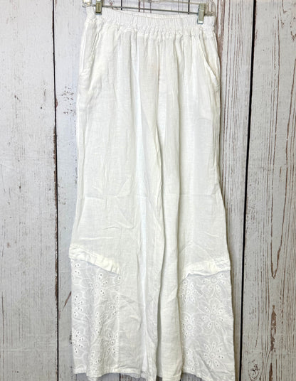 Made in Italy Eyelet Lace Accent Linen Pants