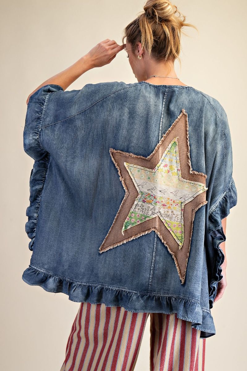 Easel STAR PATCH BACK WASHED CHAMBRAY DUSTER
