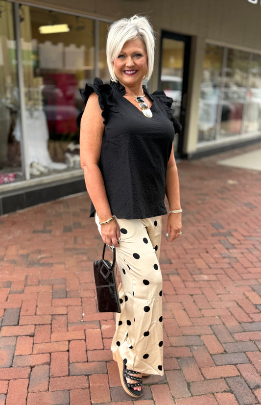Davi & Dani Taupe & Black Wide Leg Polka Dot Pants