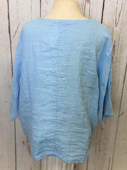 Made in Italy Linen Top with Crochet Net Trim
