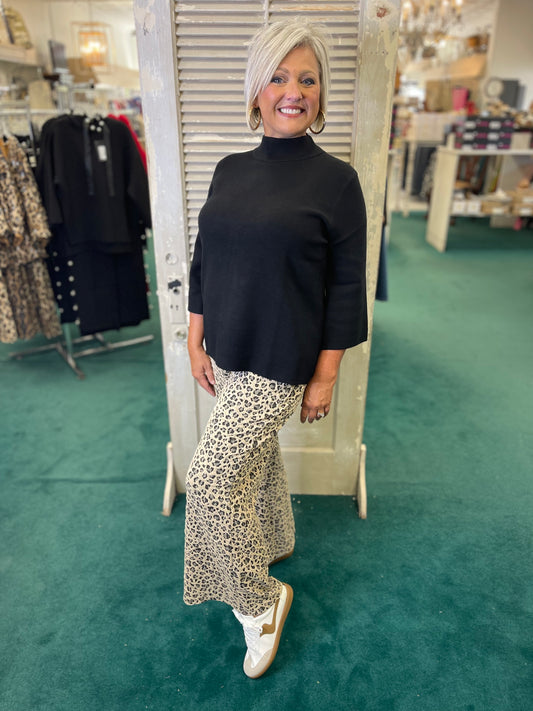 Umgee Stone Animal Knit Jacquard Wide Leg Pants