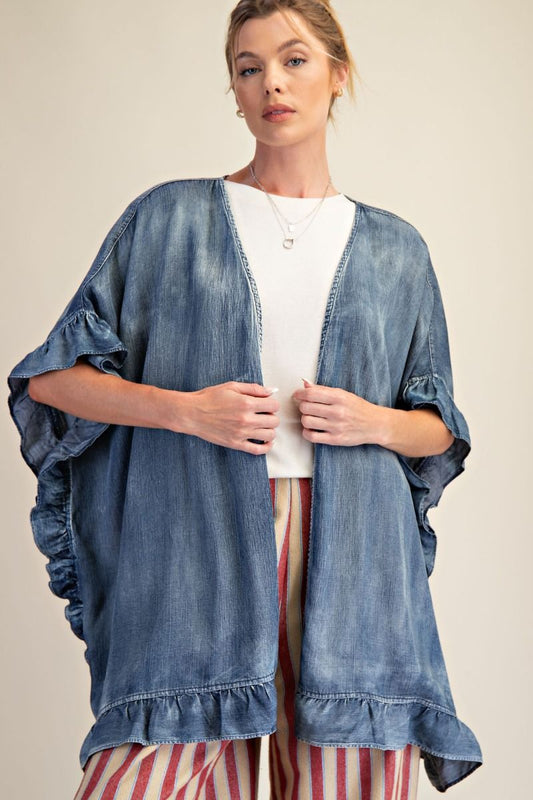 Easel STAR PATCH BACK WASHED CHAMBRAY DUSTER