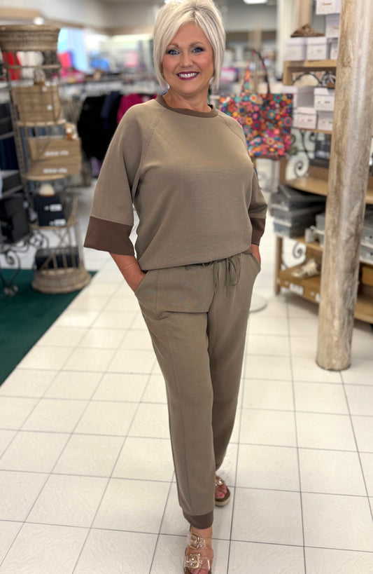 Umgee CLOUDKNIT Modal & Tencel 3/4 Raglan Sleeve Colorblock Crewneck Top