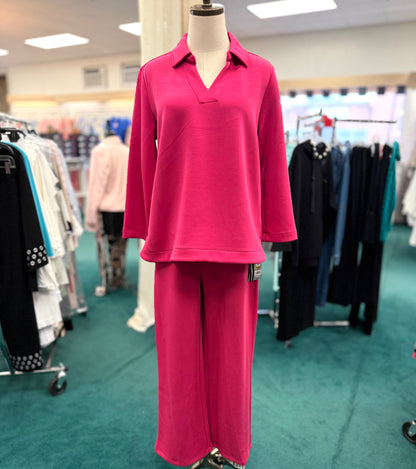 Candy Pink WIDE LEG KNIT CROP PANT