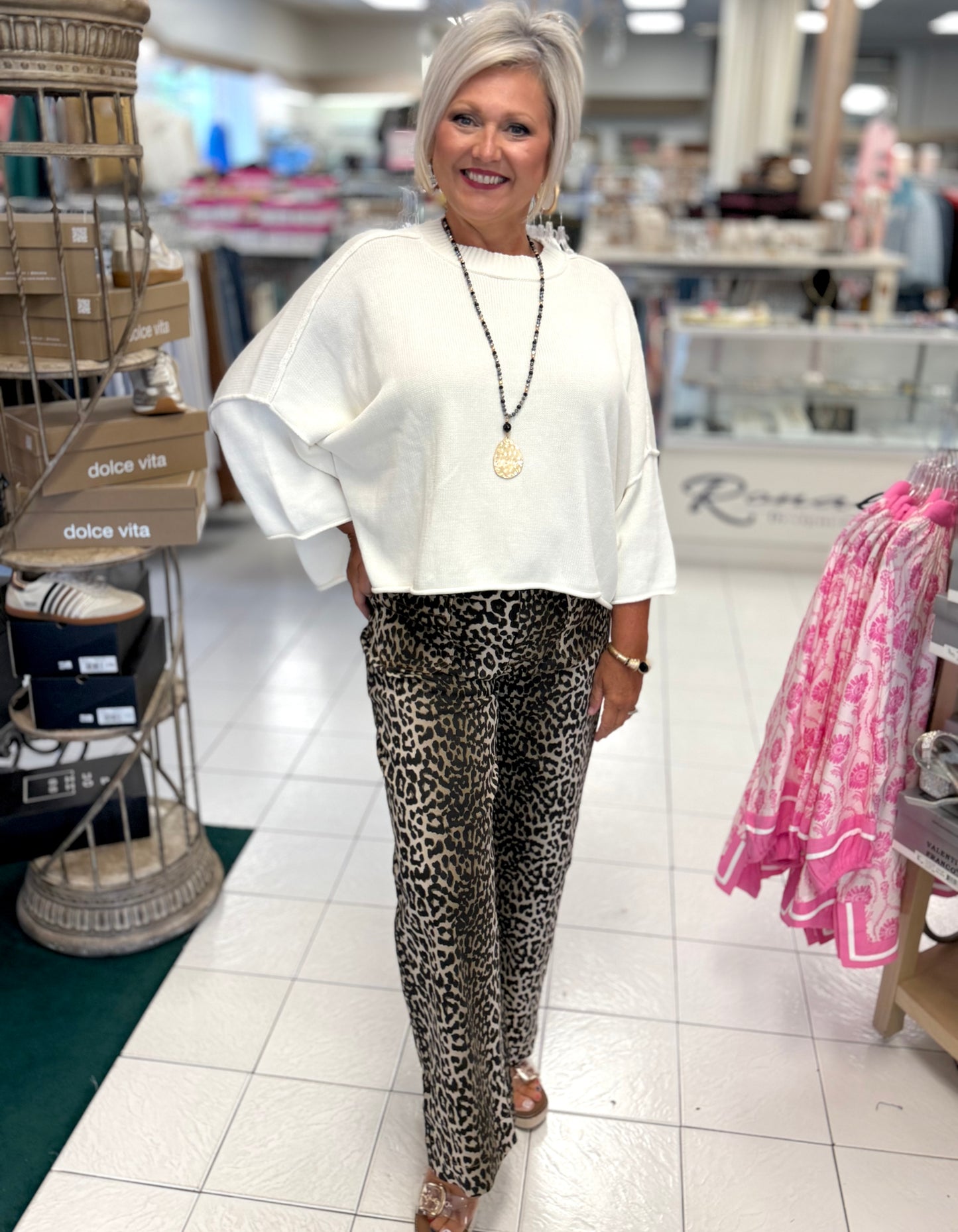 Umgee Leopard Print Denim Pant