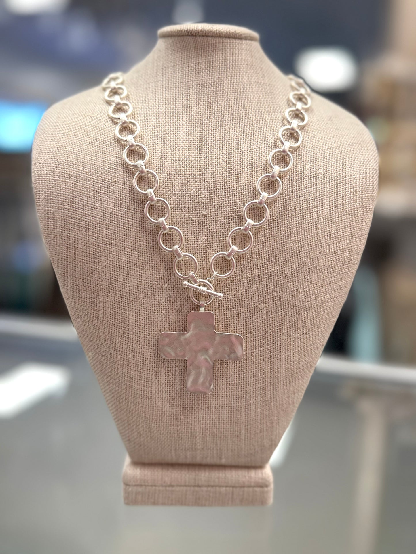 Matte Silver Toggle Closure Necklace