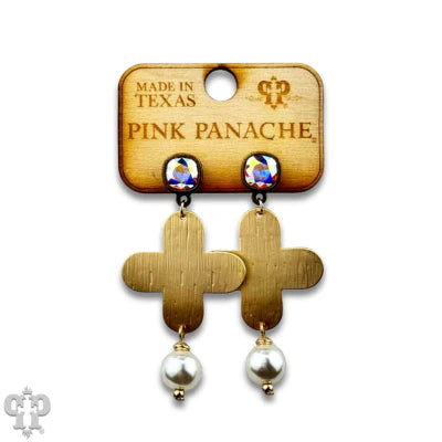 Cross earring with pearl bead and Austrian crystal
