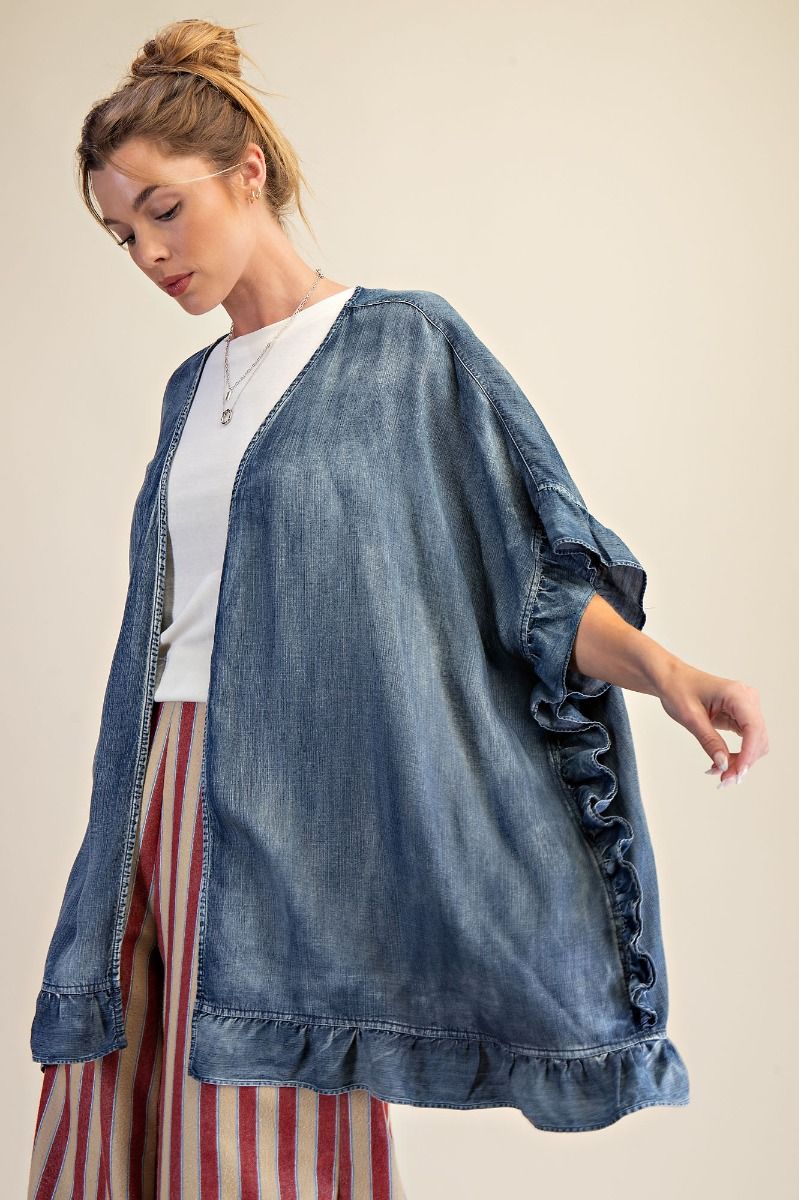 Easel STAR PATCH BACK WASHED CHAMBRAY DUSTER
