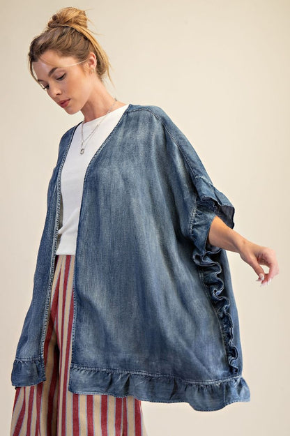 Easel STAR PATCH BACK WASHED CHAMBRAY DUSTER