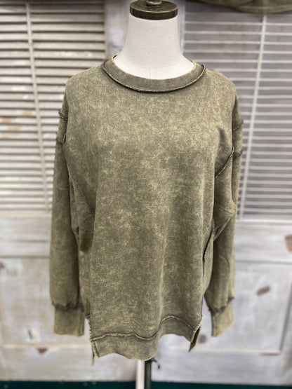 ACID WASH FRENCH TERRY EXPOSED-SEAM SWEATSHIRT