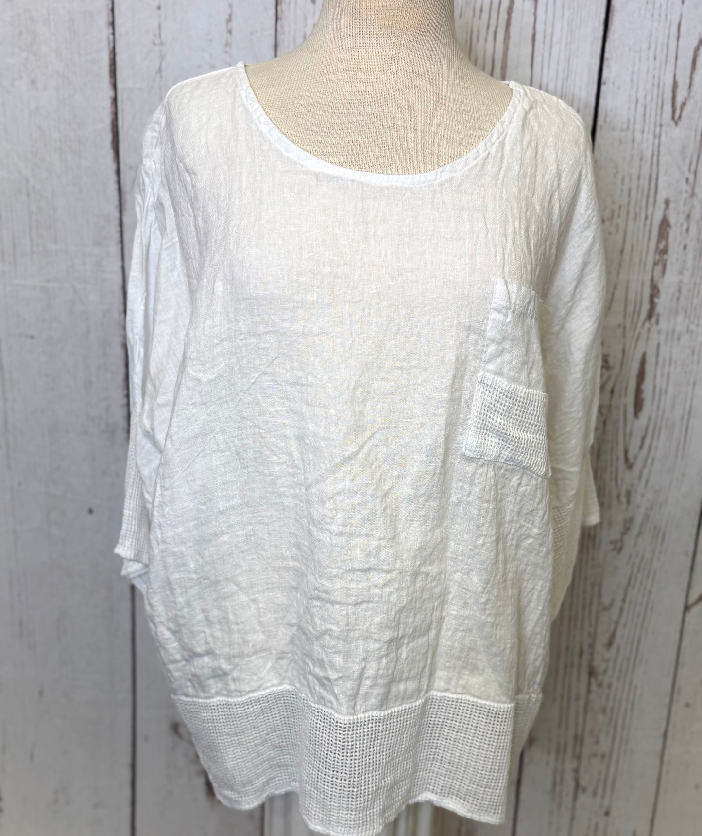 Made in Italy Linen Top with Crochet Net Trim