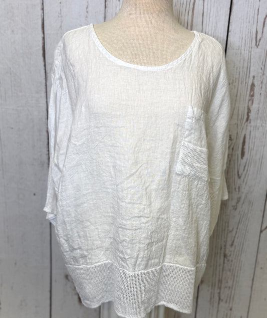 Made in Italy Linen Top with Crochet Net Trim