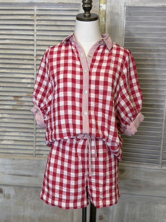 Red Checkered Shirt & Short Set