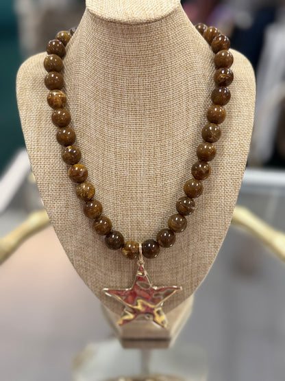 Gold Star Beaded Necklace
