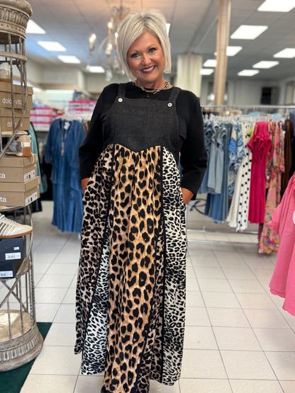Oddi Mixed Leopard Printed Overall Dress