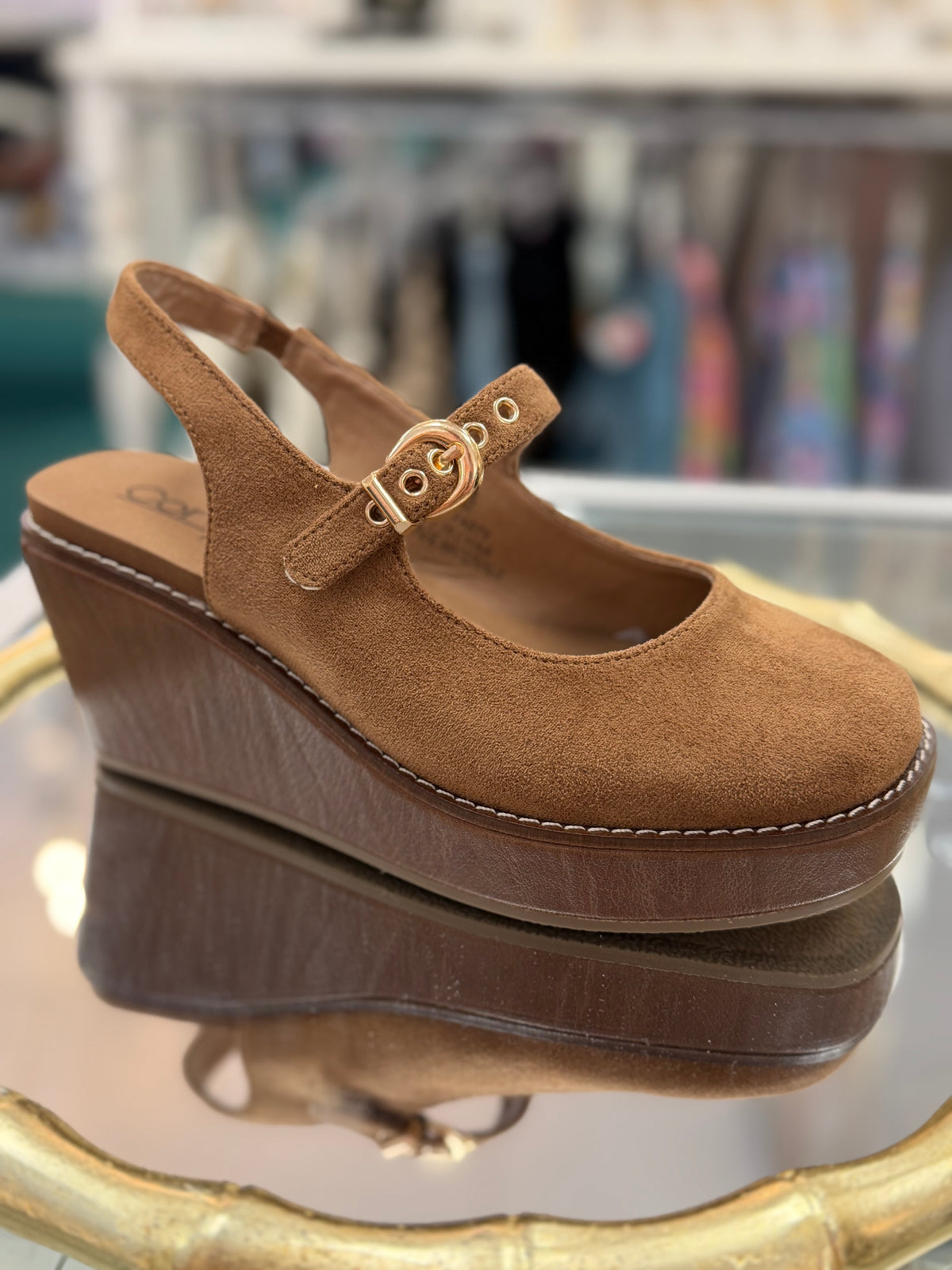 Corkys Chestnut Pity Party Sling Back Wedge Sandals