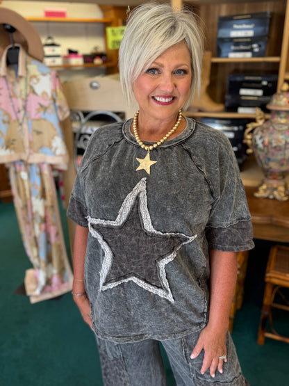 J. Her Mineral Washed Leopard Star Top