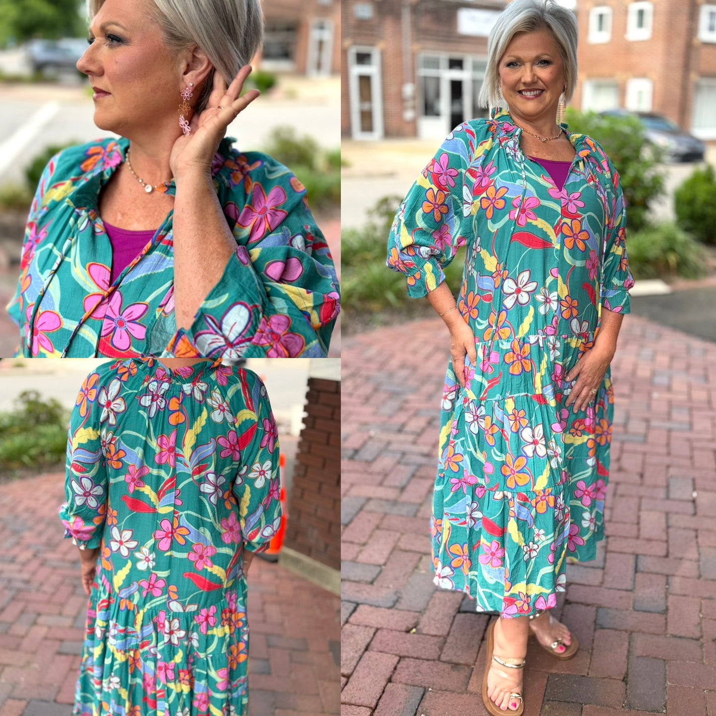Easel Printed Peach Blossom Maxi Dress