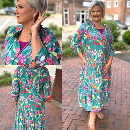 Easel Printed Peach Blossom Maxi Dress