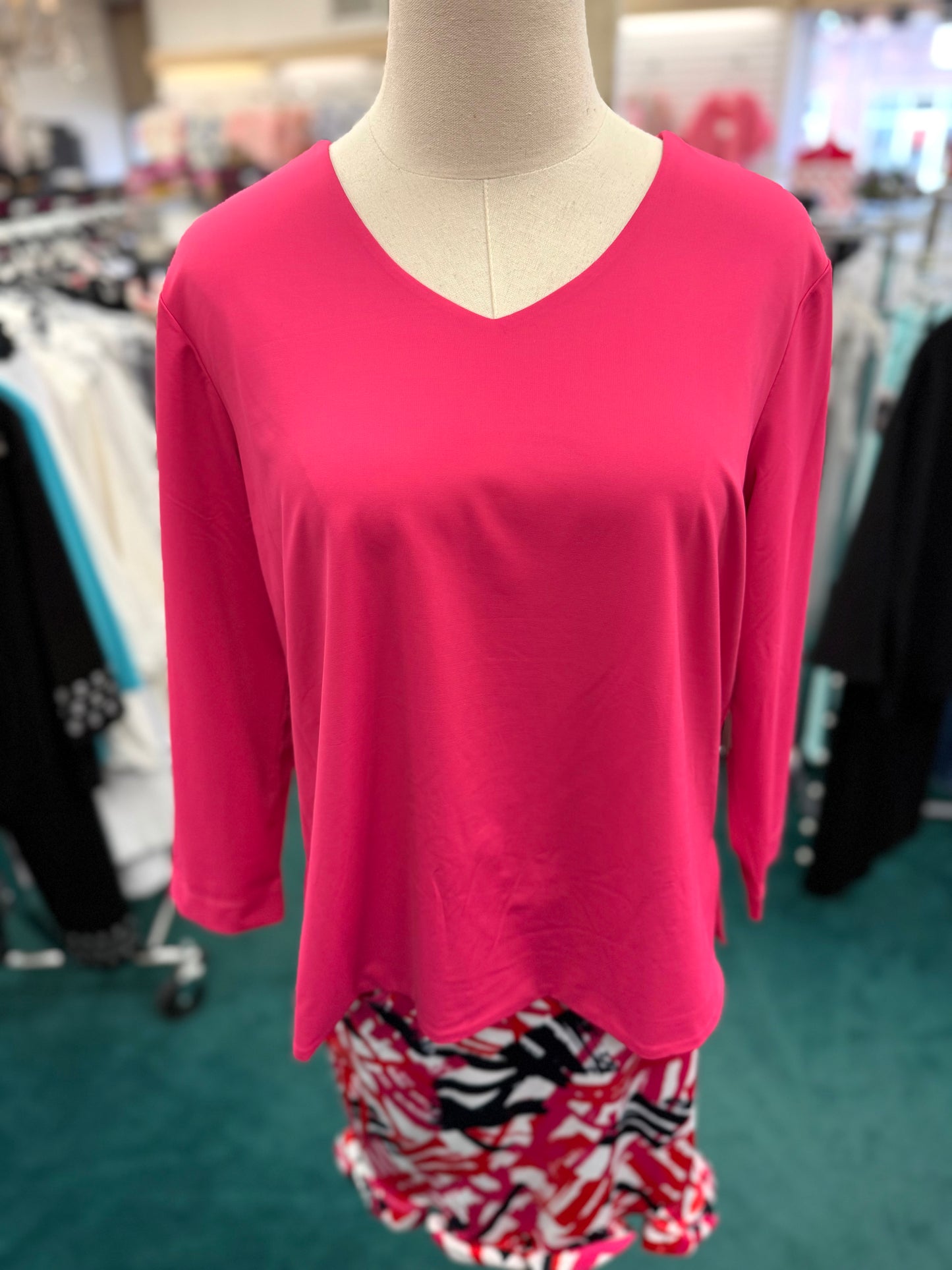3/4 SLEEVE V-NECK TOP - Candy Pink