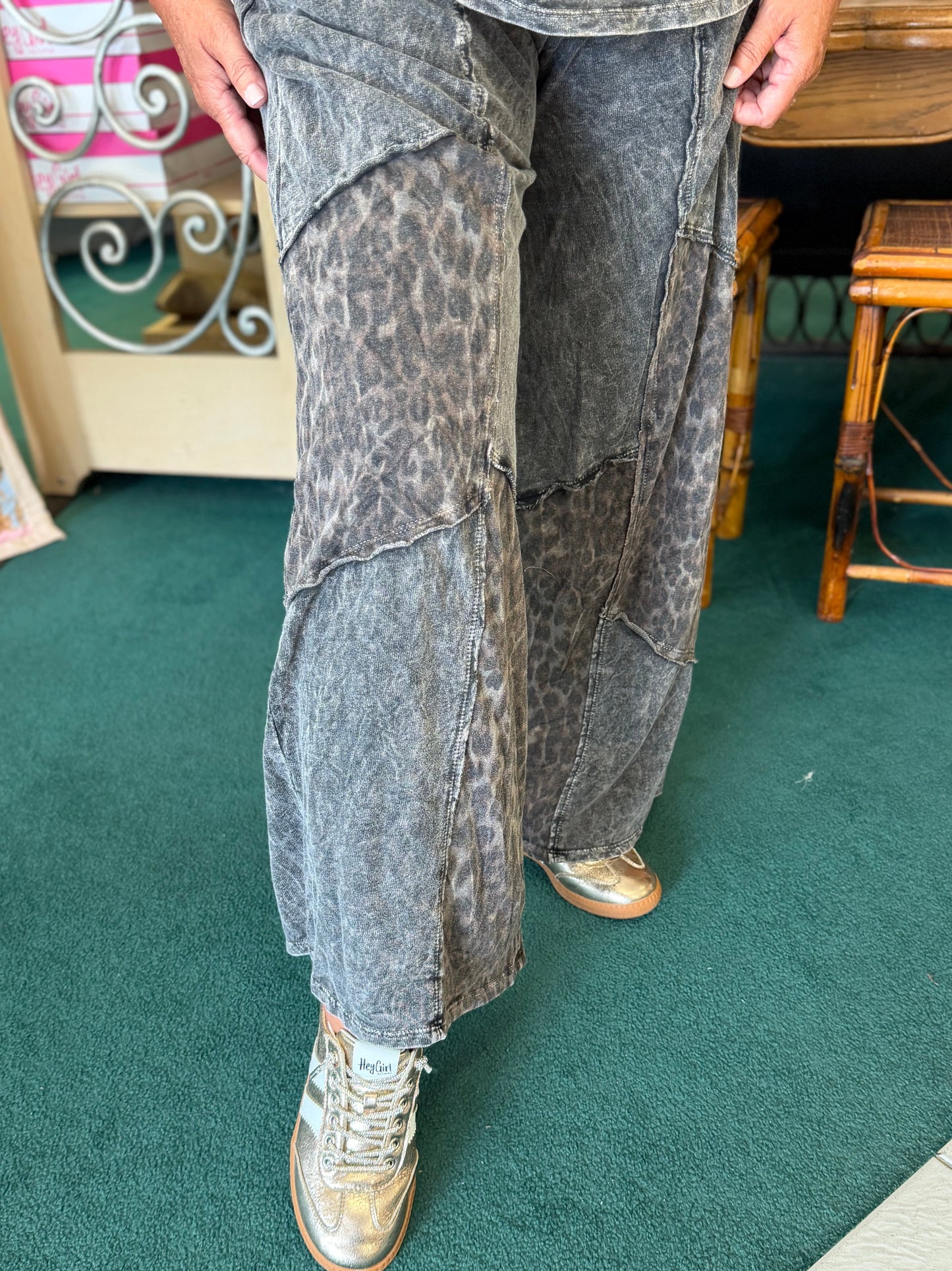 J. Her Mineral Washed Leopard Animal Patchwork Pants