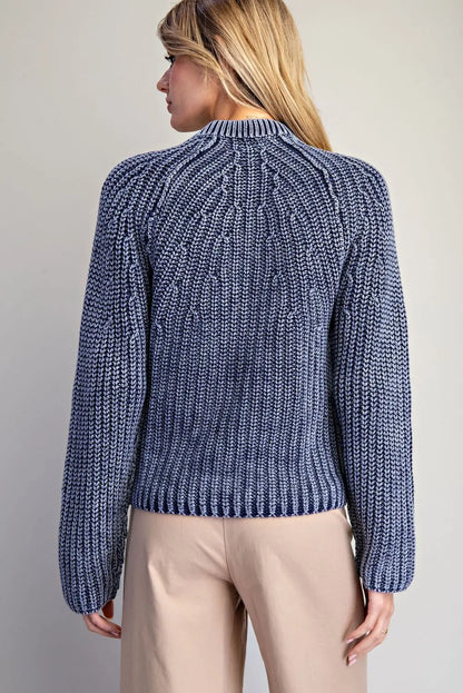 EESOME Denim Long Sleeve Button Down Knit Cardigan