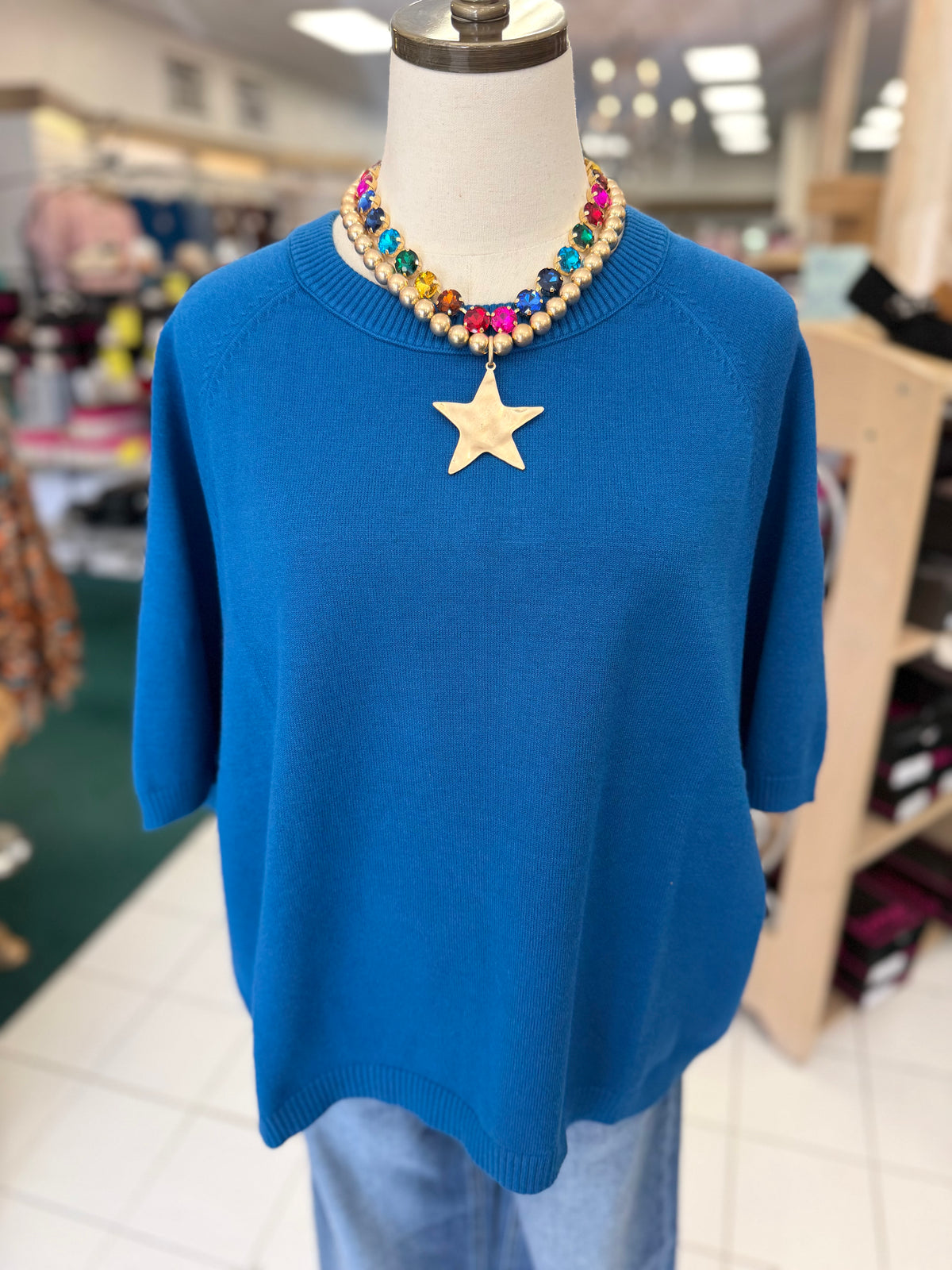 Umgee Sapphire Relaxed Dolman Sleeve Knit Sweater