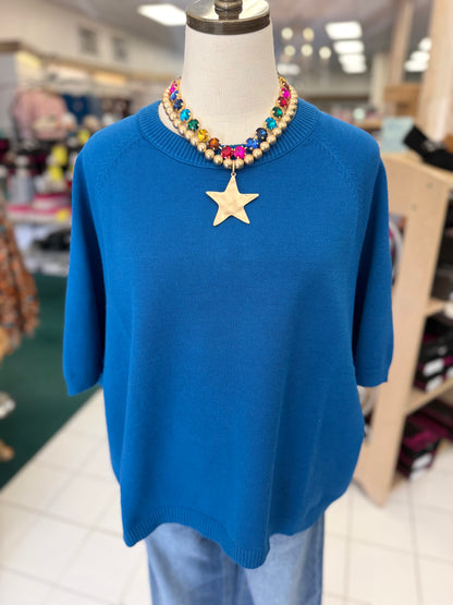 Umgee Sapphire Relaxed Dolman Sleeve Knit Sweater