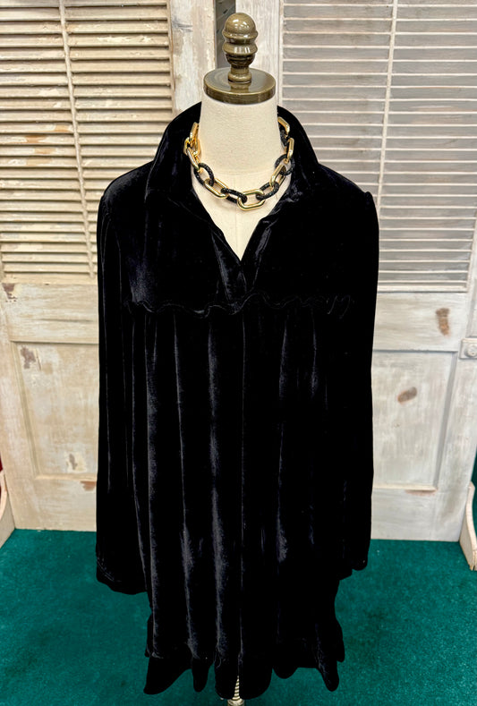 Easel Plus Size Black Velvet Ruffle Bottom Dress