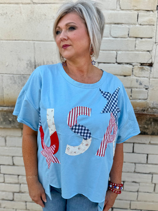Bibi MIX AND MATCH STARS AND USA PATCHWORK TOP