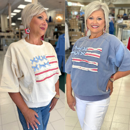 Easel American Flag Washed Terry Pullover