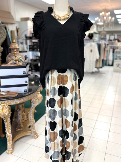 Umgee Black Mix Dot Print Wide Leg Pants