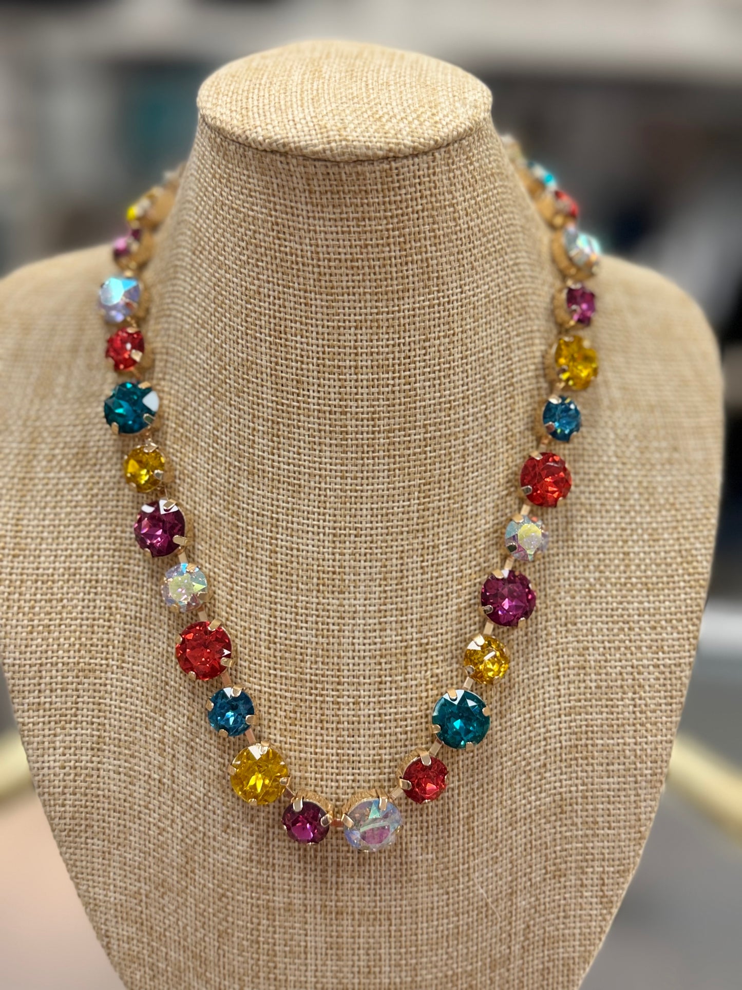 Water Resistant Multi Crystal 10&12MM Stone Magnetic Closure 17" Necklace
