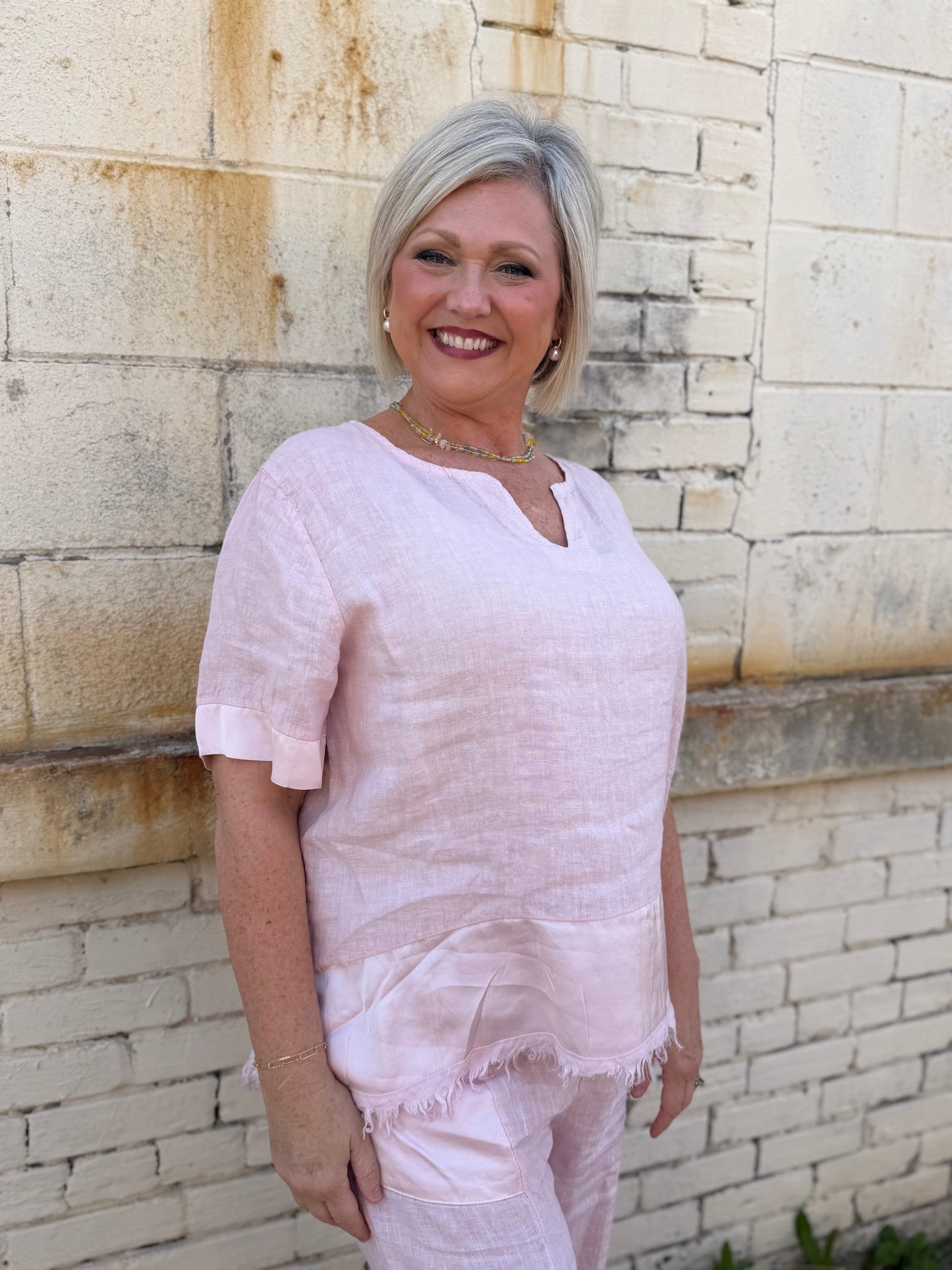 Made in Italy Linen Top with Satin Border
