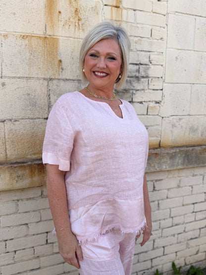 Made in Italy Linen Top with Satin Border