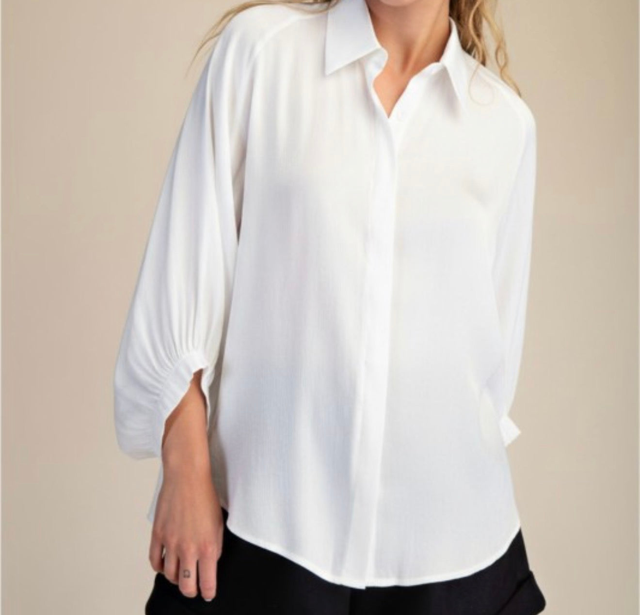 Glam Shiny Fabric Button Front Top