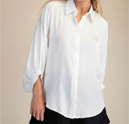 Glam Shiny Fabric Button Front Top