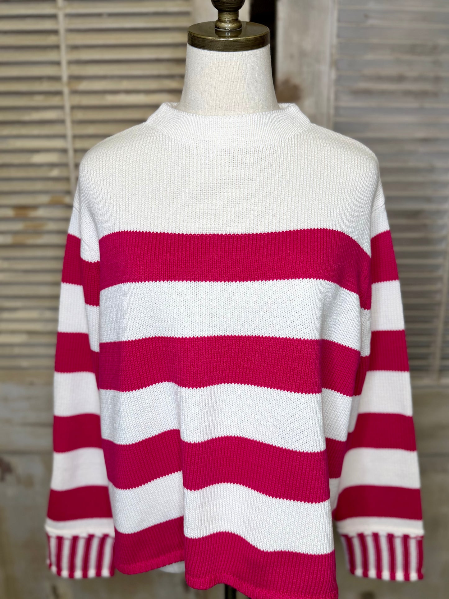 ZENANA HOT PINK STRIPED SWEATER