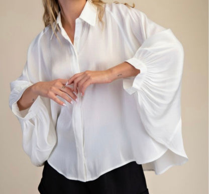Glam Shiny Fabric Button Front Top