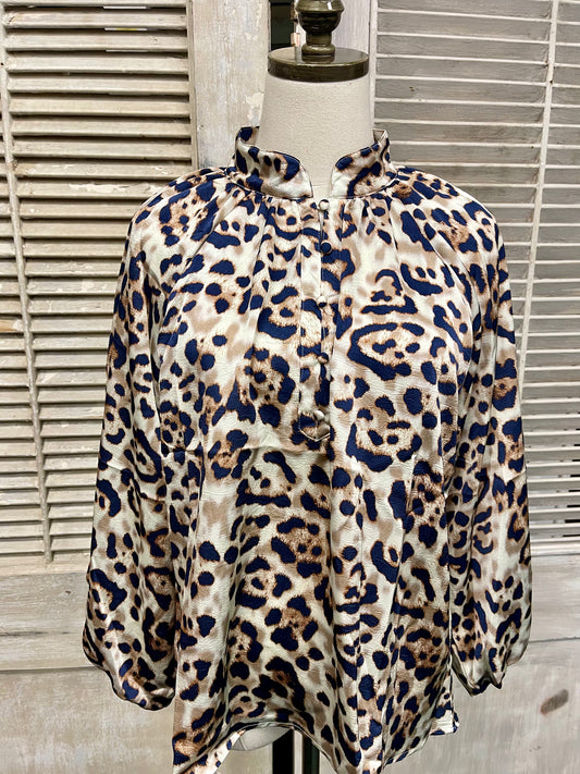 Umgee Leopard Print Satin Blouse