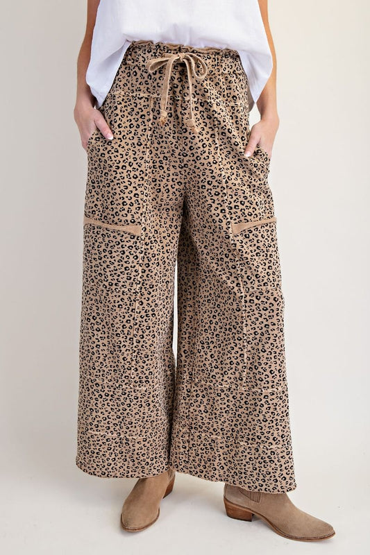 Easel ANIMAL PRINT MINERAL WASHED TERRY KNIT LOUNGE PANTS